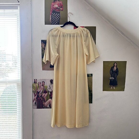Vintage Yellow Nightgown Flutter Sleeve Dress Sheer Pale Slip Dress - Picture 2 of 4